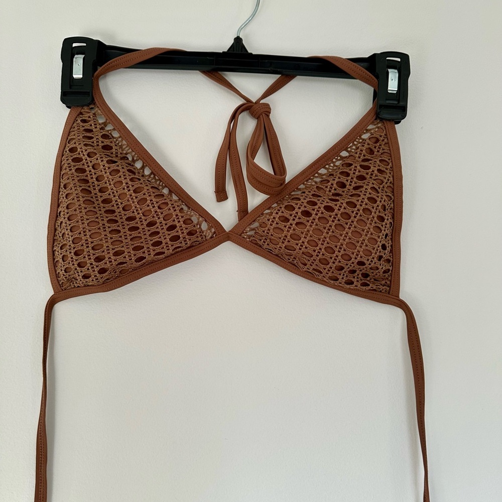 Zaful Brown Halter Triangle Crochet Bikini Top and Bottom